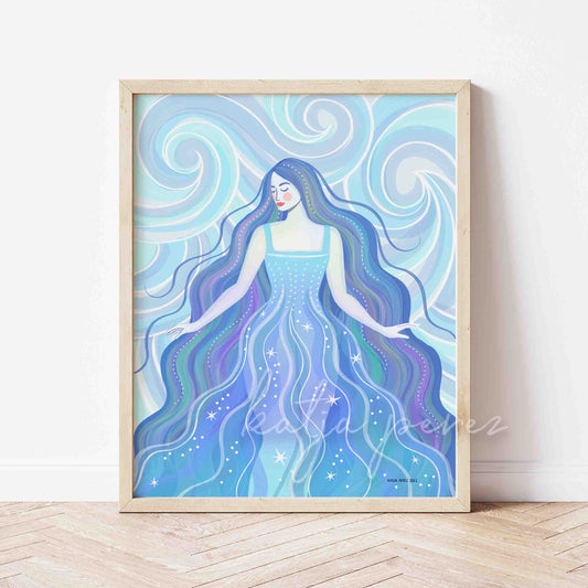 Aquamarine Goddess - Crystal Inspired Illustration